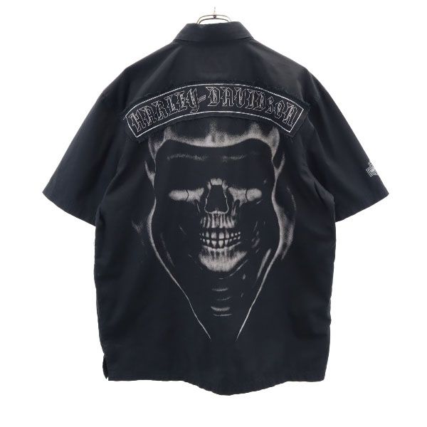 HARLEY DAVIDSON ハーレーダビッドソン バックプリント 半袖 ボタンダウンシャツ L ブラック系 メンズ