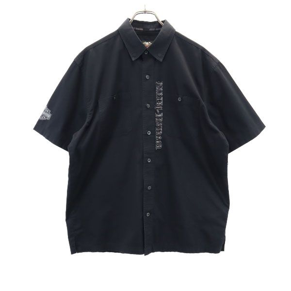 HARLEY DAVIDSON ハーレーダビッドソン バックプリント 半袖 ボタンダウンシャツ L ブラック系 メンズ