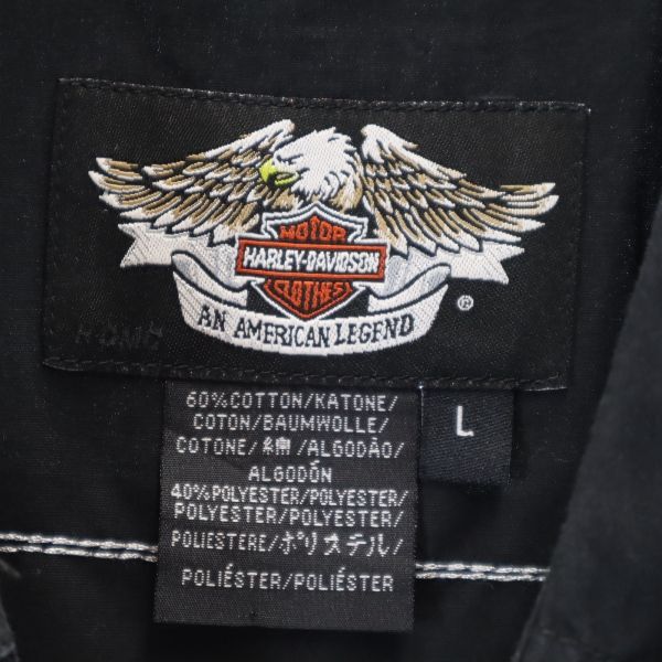 HARLEY DAVIDSON ハーレーダビッドソン バックプリント 半袖 ボタンダウンシャツ L ブラック系 メンズ
