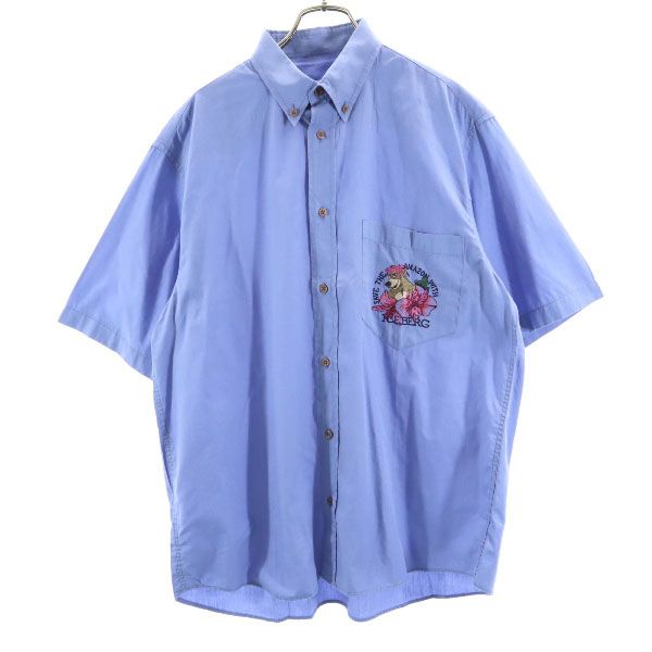 ICEBERG アイスバーグ ディズニー イタリア製 バルー 刺繍 半袖 ボタンダウンシャツ M 青 メンズ