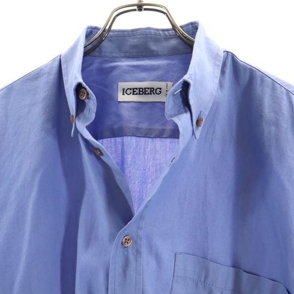 ICEBERG アイスバーグ ディズニー イタリア製 バルー 刺繍 半袖 ボタンダウンシャツ M 青 メンズ