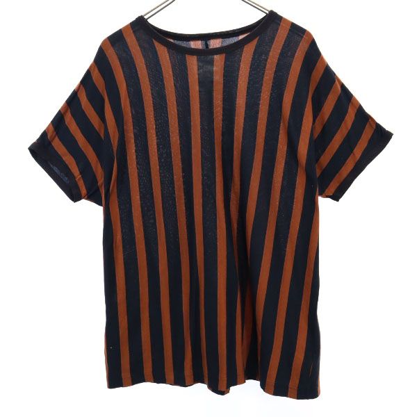 SHAREEF シャリーフ 日本製 ストライプ 半袖 Tシャツ 1 黒×茶 メンズ