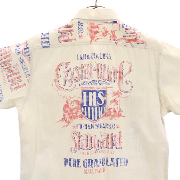 SUN SURF サンサーフ 東洋エンタープライズ ロゴ 汽車 プリント 半袖 ワークシャツ M 生成り メンズ