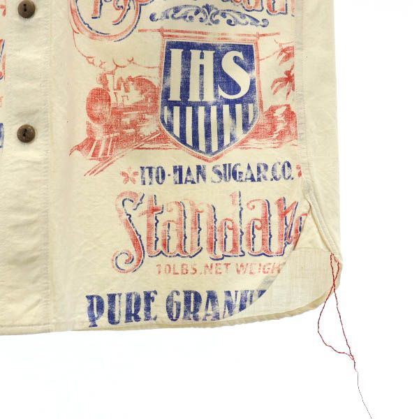 SUN SURF サンサーフ 東洋エンタープライズ ロゴ 汽車 プリント 半袖 ワークシャツ M 生成り メンズ