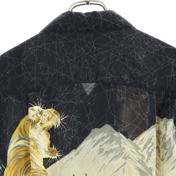 LaLaKai ララカイ シルク 虎柄 半袖 アロハシャツ XS 黒系 開襟 メンズ