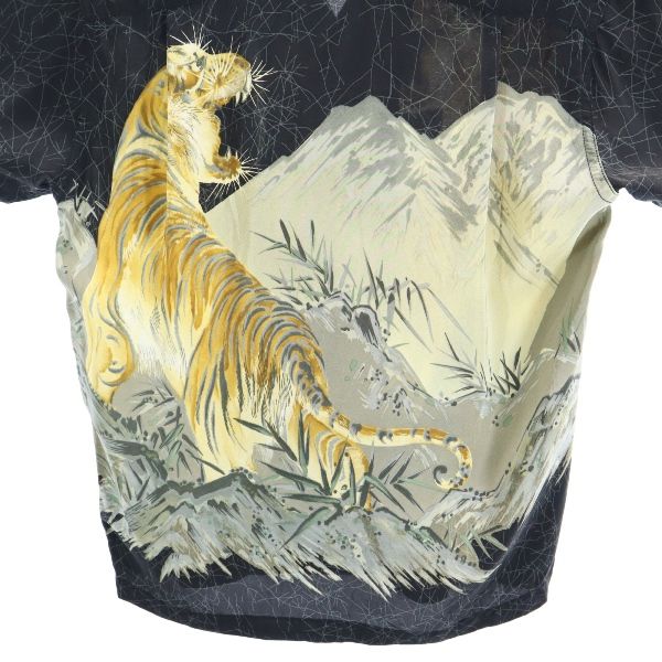 LaLaKai ララカイ シルク 虎柄 半袖 アロハシャツ XS 黒系 開襟 メンズ