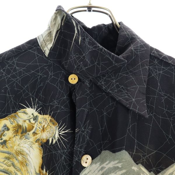 LaLaKai ララカイ シルク 虎柄 半袖 アロハシャツ XS 黒系 開襟 メンズ