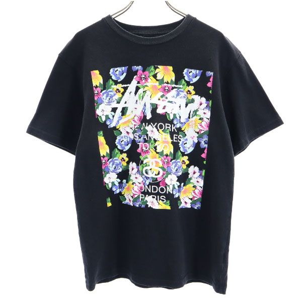 ステューシー ロゴ フラワー プリント 半袖 Tシャツ S 黒 STUSSY メンズ