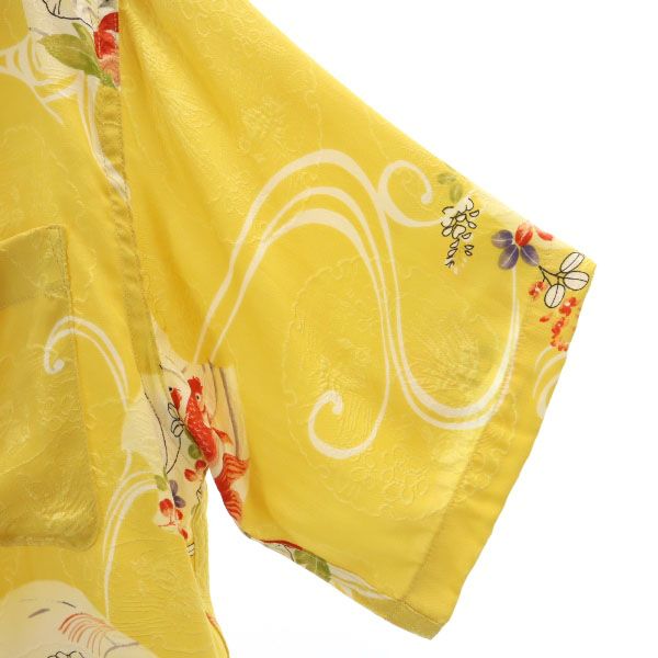 MAKANALEI マカナレイ 金魚 総柄 半袖 アロハシャツ S イエロー系 開襟 メンズ