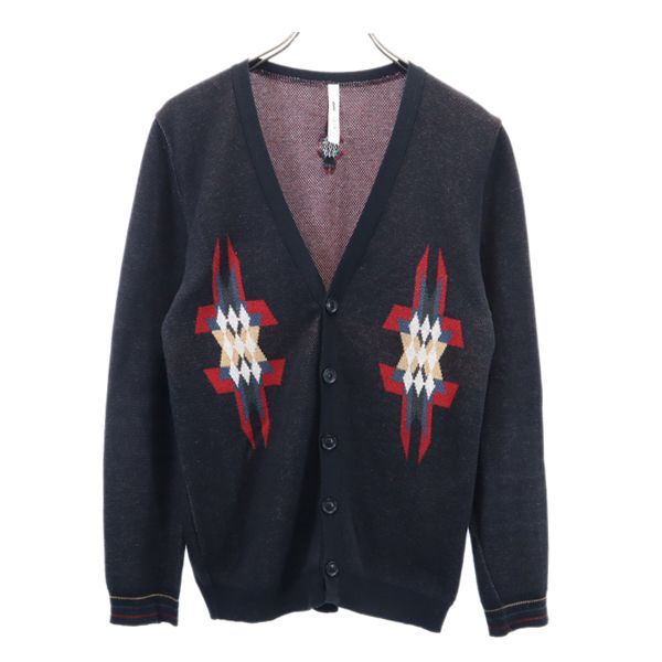 glamb グラム 日本製 ネイティブ柄 長袖 ニットカーディガン 2 黒系 メンズ