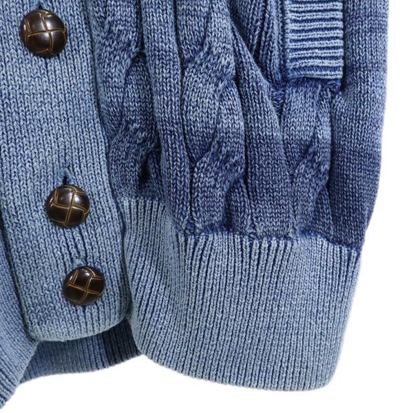 1PIU1UGUALE3 ウノピゥウノウグァーレトレ ケーブル編 長袖 ショールカラー ニットカーディガン M ダスティブルー ダスティブルー メンズ