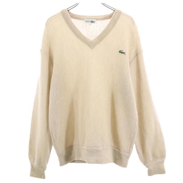 LACOSTE ラコステ ウール ロゴ刺繍 長袖 Vネック セーター 4 ベージュ系 ニット メンズ