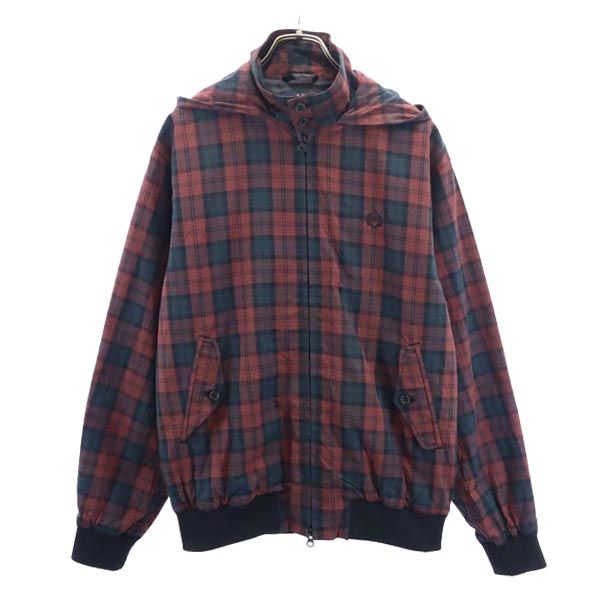 FRED PERRY フレッドペリー チェック フーデッド ジャケット M レッド系 ロゴ刺_ メンズ