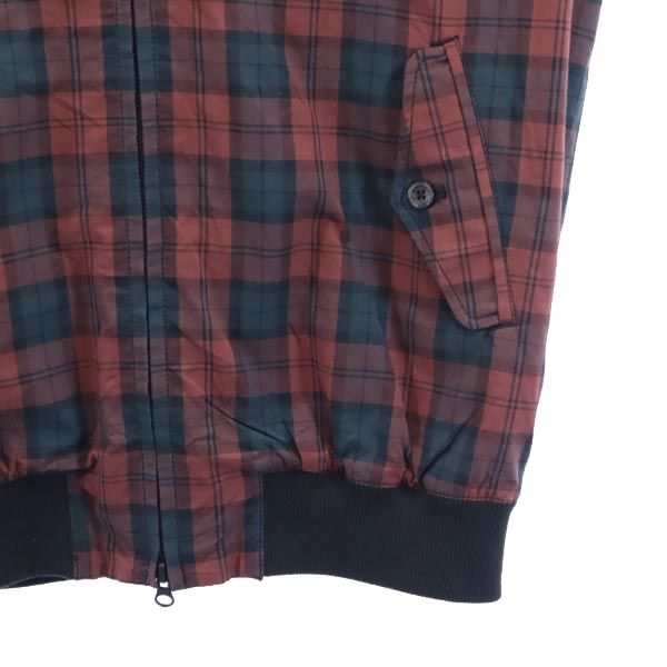 FRED PERRY フレッドペリー チェック フーデッド ジャケット M レッド系 ロゴ刺_ メンズ