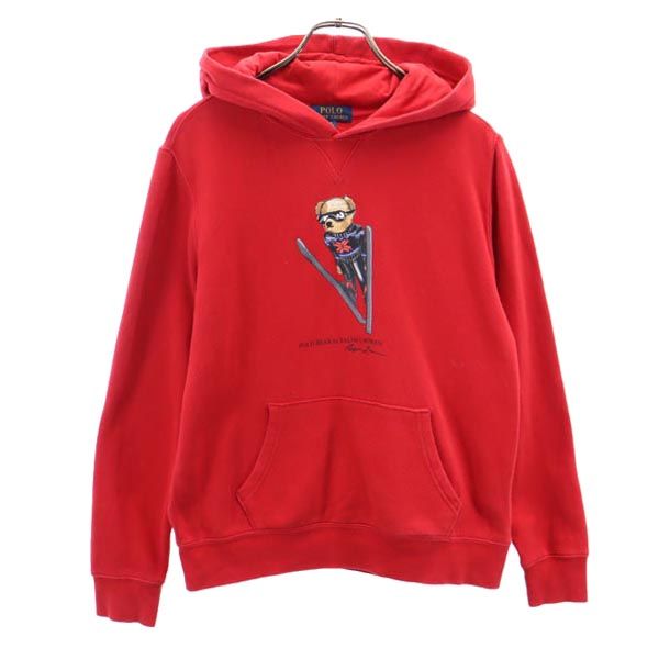 ポロラルフローレン ポロベア 長袖 スウェットパーカー L（14-16） レッド系 POLO RALPH LAUREN 裏起毛 プルオーバー トレーナー キッズ