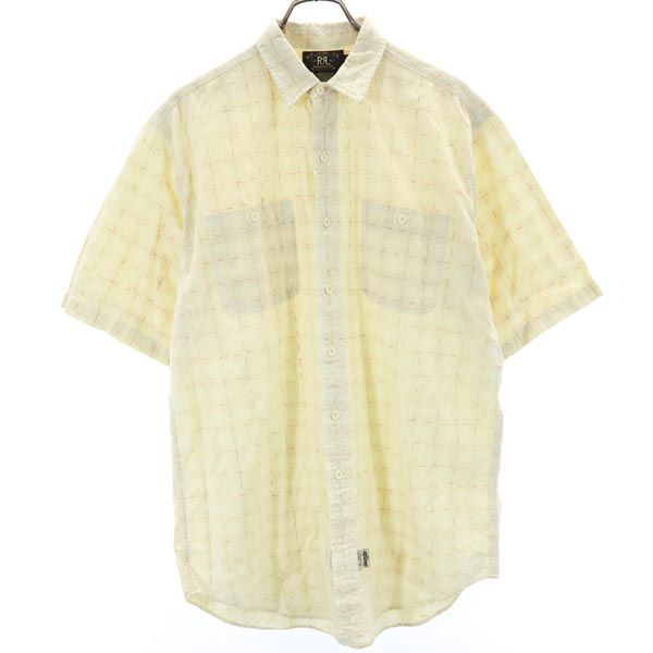 RRL ダブルアールエル 90s 赤3星 初期タグ 総柄 半袖 シャツ M ベージュ系 RALPH LAUREN メンズ