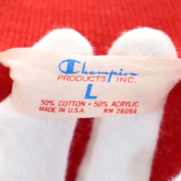 Champion チャンピオン 80s USA製 ヴィンテージ プリント 長袖 ジップジャケット L 赤 トレーナー 裏起毛 メンズ