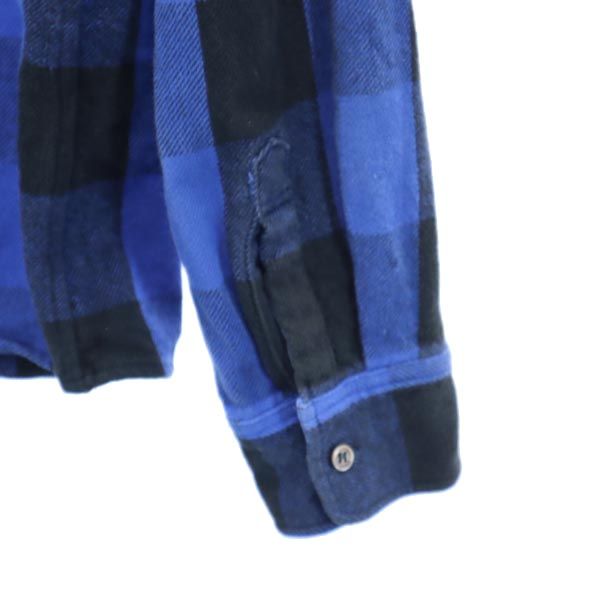 Milok ミロック 日本製 ギンガムチェック柄 長袖 シャツ S 青×黒 メンズ