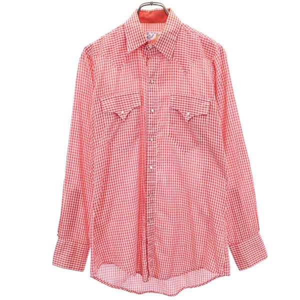 RockMount ロックマウント 70s USA製 ヴィンテージ ギンガムチェック柄 長袖 ウエスタンシャツ 赤系 メンズ