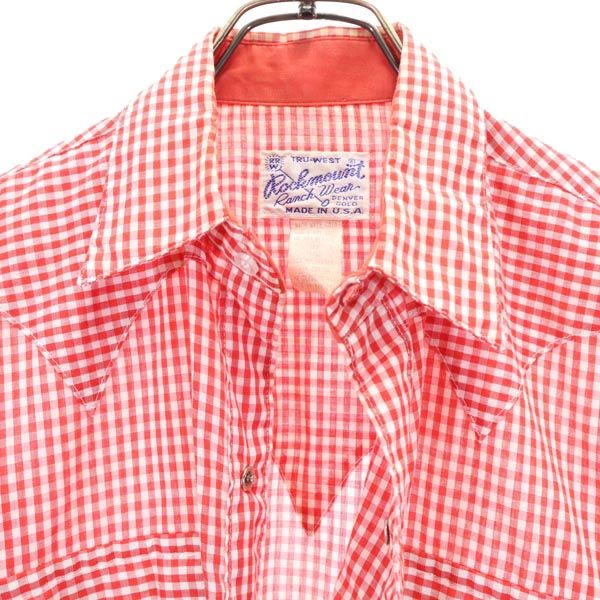 RockMount ロックマウント 70s USA製 ヴィンテージ ギンガムチェック柄 長袖 ウエスタンシャツ 赤系 メンズ