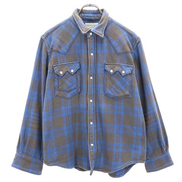 ササフラス チェック柄 長袖 ウエスタンシャツ L ブルー×ブラウン SASAFRAS メンズ