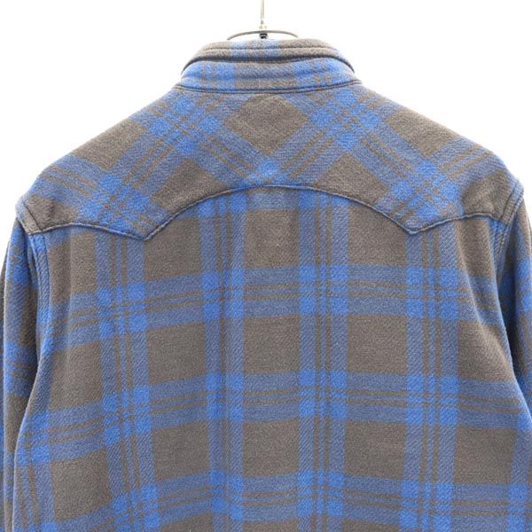 ササフラス チェック柄 長袖 ウエスタンシャツ L ブルー×ブラウン SASAFRAS メンズ