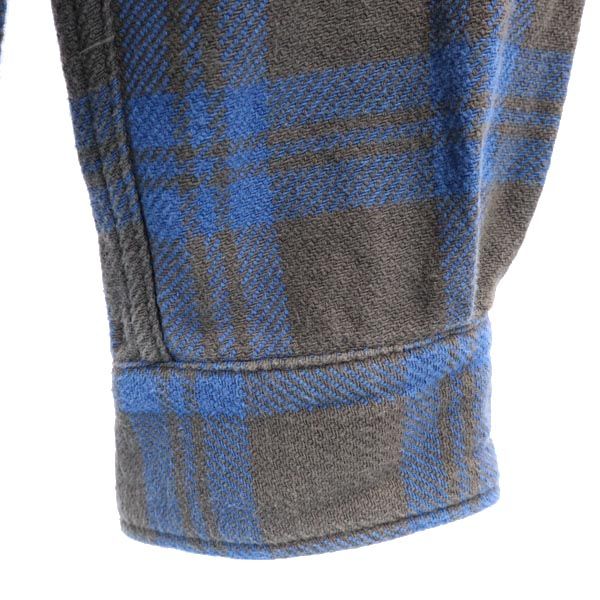 ササフラス チェック柄 長袖 ウエスタンシャツ L ブルー×ブラウン SASAFRAS メンズ