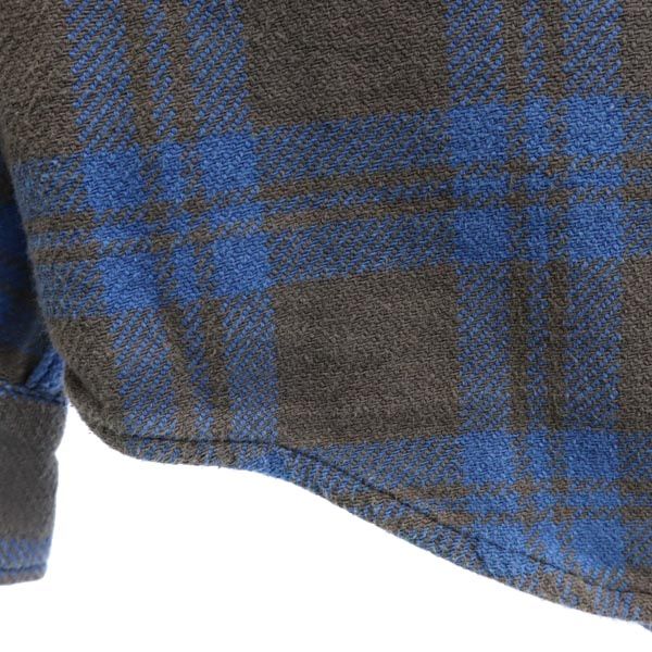 ササフラス チェック柄 長袖 ウエスタンシャツ L ブルー×ブラウン SASAFRAS メンズ