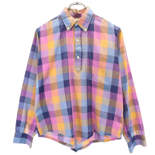 Career Club 70s ヴィンテージ チェック柄 長袖 ハーフボタン ボタンダウンシャツ S メンズ