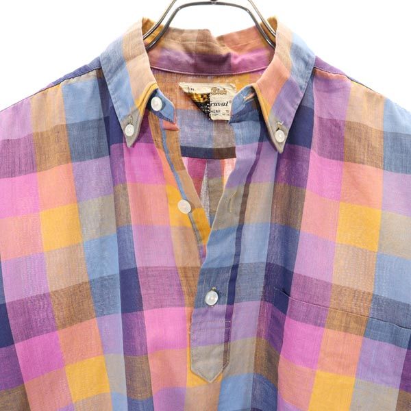 Career Club 70s ヴィンテージ チェック柄 長袖 ハーフボタン ボタンダウンシャツ S メンズ