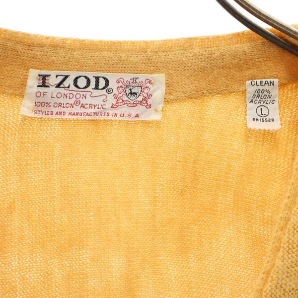 IZOD アイゾッド 60s USA製 ヴィンテージ ワンポイントロゴ刺繍 長袖 ニット カーディガン L イエロー系 メンズ