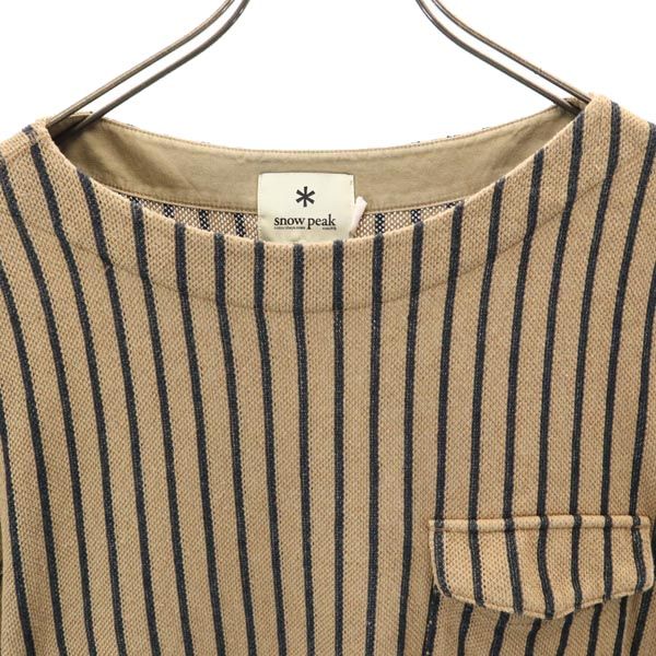 スノーピーク 日本製 ストライプ柄 半袖 ボートネック Tシャツ M ブラウン×ブラック snowpeak カットソー メンズ