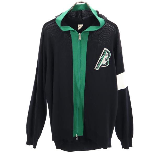 β ベータメン 長袖 ニット ジップパーカー M ブラック×グリーン メンズ