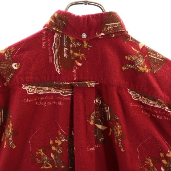 CAPTAIN SANTA キャプテンサンタ 日本製 総柄 長袖 ボタンダウン ネルシャツ M えんじ SPORTS メンズ