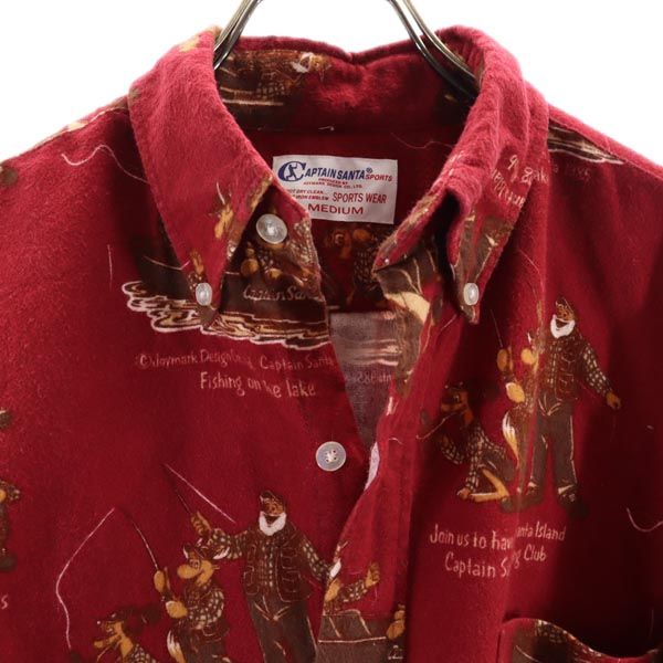 キャプテンサンタ 日本製 総柄 長袖 ボタンダウン ネルシャツ M えんじ