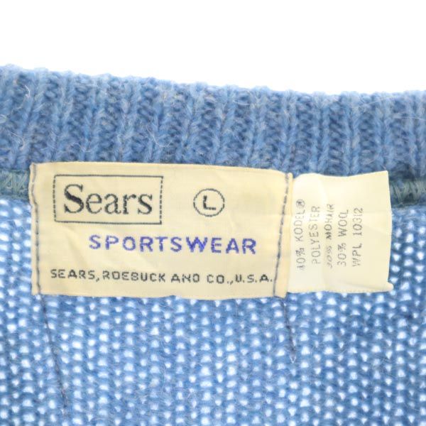 Sears シアーズ 60s 70s モヘア 長袖 Vネック ニット L ブルー系 セーター メンズ