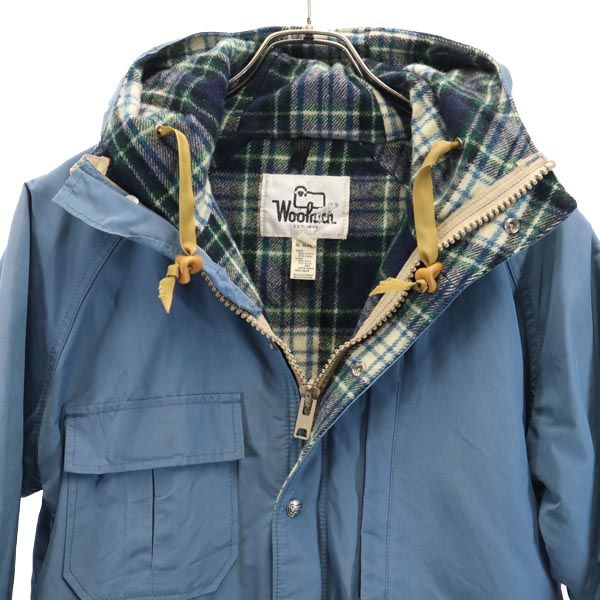 WOOLRICH ウールリッチ 70s ナイロンブレンド ヴィンテージ 長袖 フード ジャケット M ブルー系 裏チェック メンズ