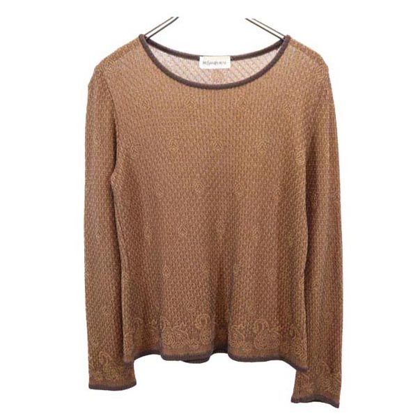 YVES SAINT LAURENT イヴサンローラン 日本製 総柄 長袖 ニット M ブラウン系 セーター レディース