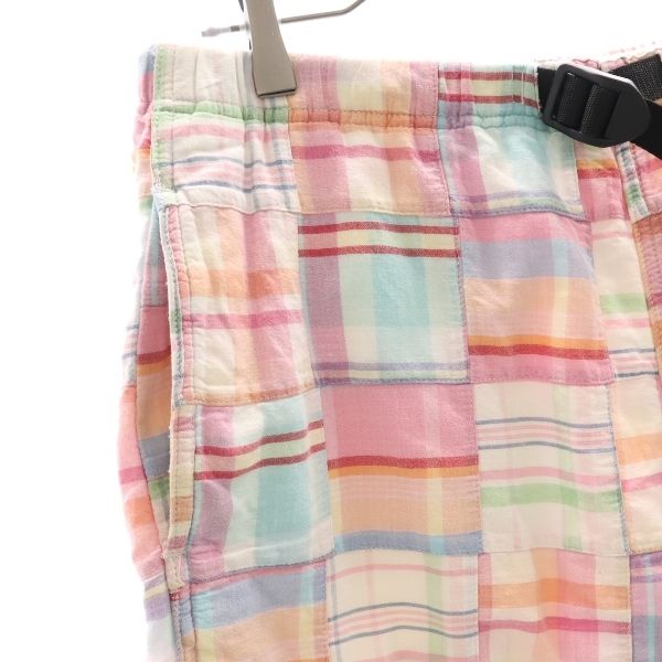 グラミチ パッチワーク風 チェック柄 アウトドアショートパンツ M ピンク系 Gramicci クライミング メンズ