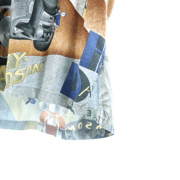 HARLEY DAVIDSON ハーレーダビッドソン USA製 バイク柄 総柄 半袖 シャツ XL グレー系 メンズ