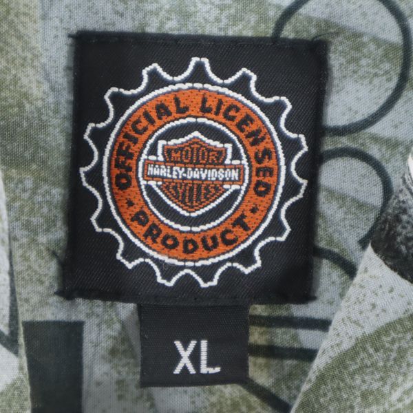HARLEY DAVIDSON ハーレーダビッドソン USA製 バイク柄 総柄 半袖 シャツ XL グレー系 メンズ