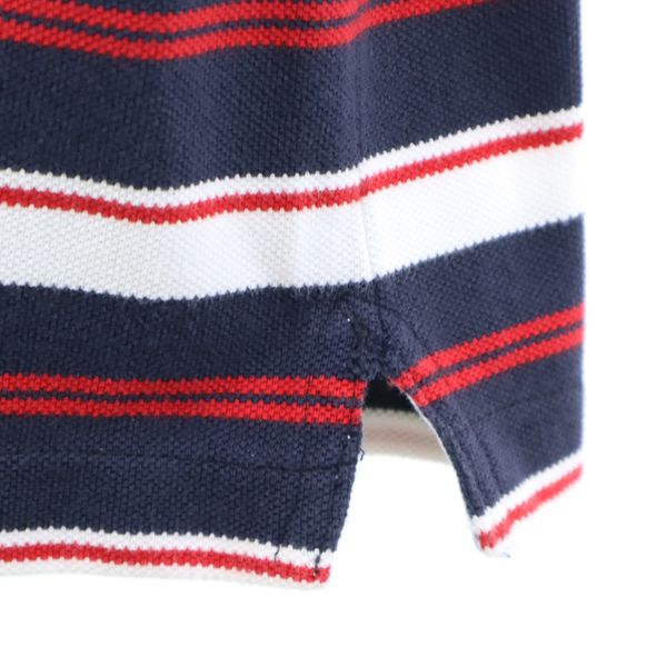 TOMMY HILFIGER トミーヒルフィガー クレイジーパターン ボーダー 半袖 ポロシャツ M 紺系 鹿の子 リメイク メンズ