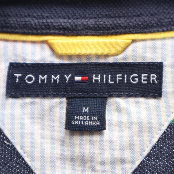 TOMMY HILFIGER トミーヒルフィガー クレイジーパターン ボーダー 半袖 ポロシャツ M 紺系 鹿の子 リメイク メンズ