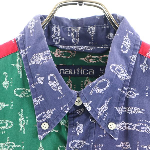 NAUTICA ノーティカ 90s クレイジーパターン 半袖 ボタンダウンシャツ L メンズ