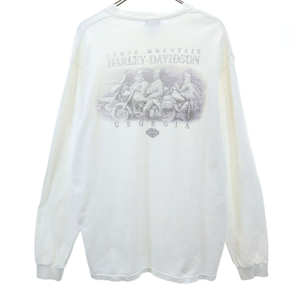 ハーレーダビッドソン バックプリント 長袖 Tシャツ L ホワイト HARLEY 