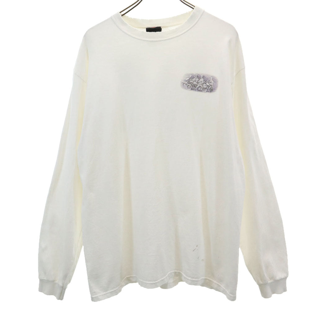 ハーレーダビッドソン　ロングTシャツ　Lサイズ　古着　ホワイト　ロゴプリント ハーレーダビッドソン バックプリント 長袖 Tシャツ L ホワイト