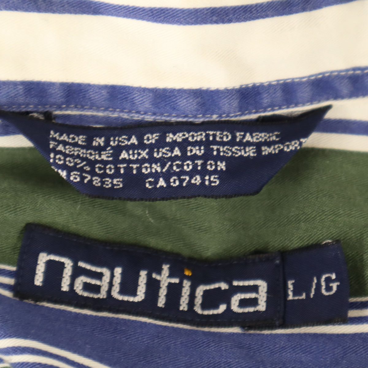 NAUTICA ノーティカ 90s USA製 オールド ストライプ柄 半袖 ボタンダウンシャツ L グリーン メンズ