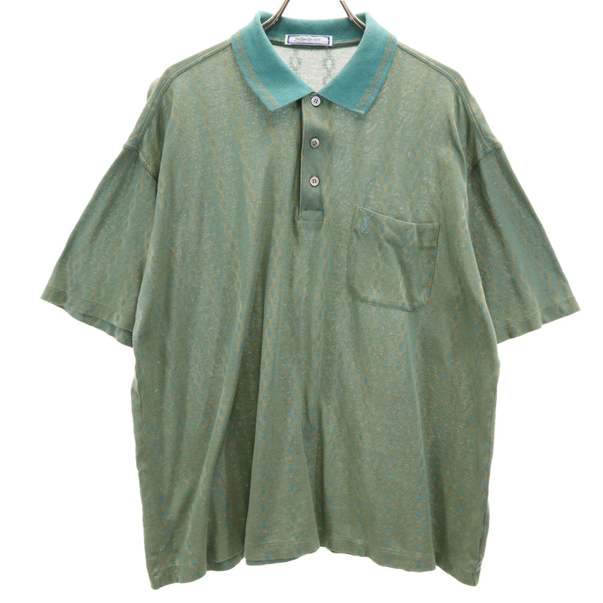 YVES SAINT LAURENT イヴサンローラン 90s オールド ストライプ柄 半袖 ポロシャツ L グリーン系 メンズ