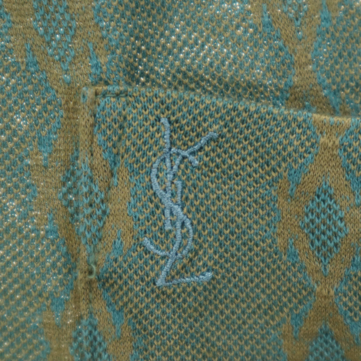 YVES SAINT LAURENT イヴサンローラン 90s オールド ストライプ柄 半袖 ポロシャツ L グリーン系 メンズ