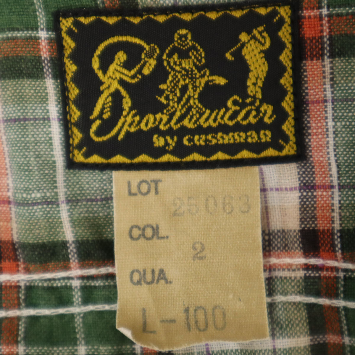 CUSHMAN クッシュマン チェック柄 半袖 リネンライク シャツ L グリーン系 メンズ